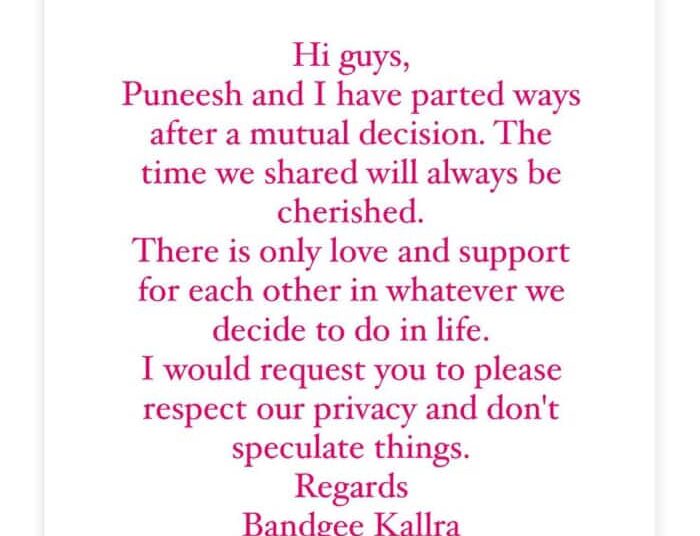 Ex Bigg Boss contestants Puneesh Sharma and Bandagi Kalra break up, break up after 6 years of relationship 11 Ex Bigg Boss contestants Puneesh Sharma and Bandagi Kalra break up, break up after 6 years of relationship